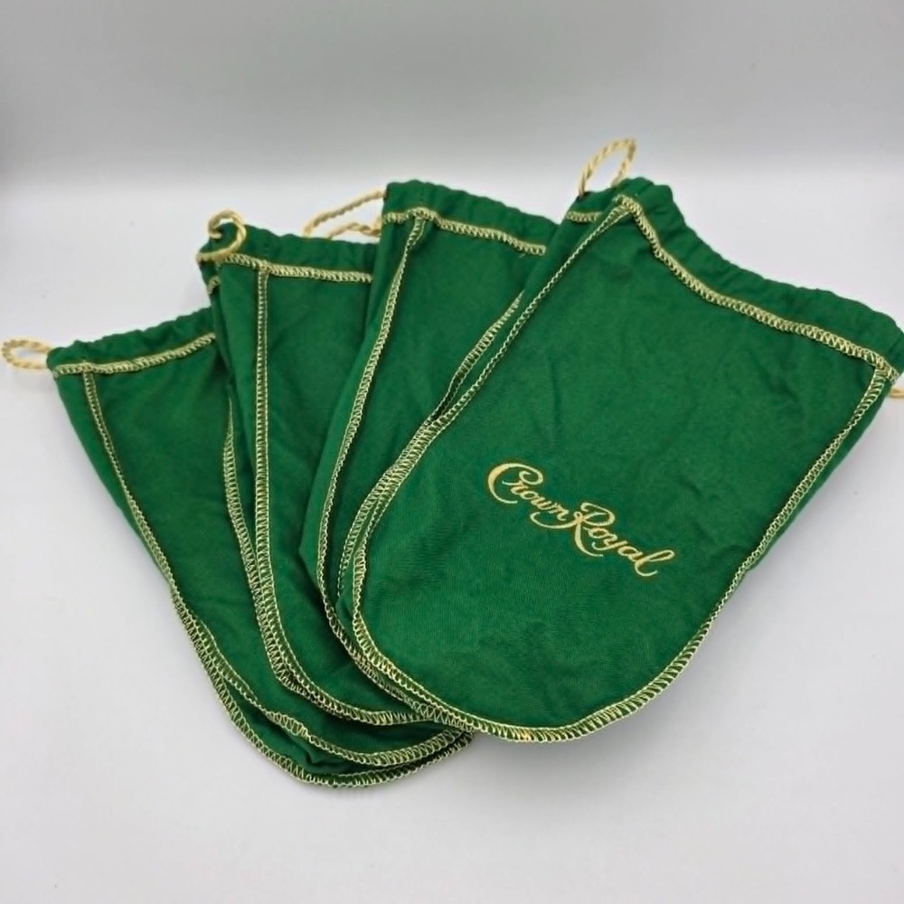 Crown Royale Drawstring Bags Green (Lot of 4) - Party Favor Wedding Bachelor